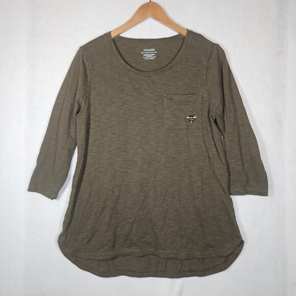 Chico's Dark Green Cotton Modal 3/4 Sleeve Top - Picture 1 of 6